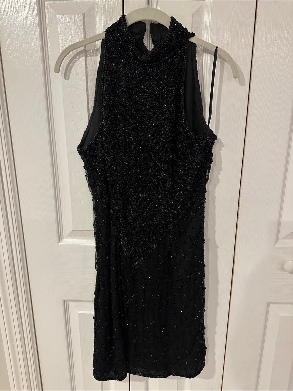 Laurence Kazar Vintage Black Beaded High-Neck Dress | S